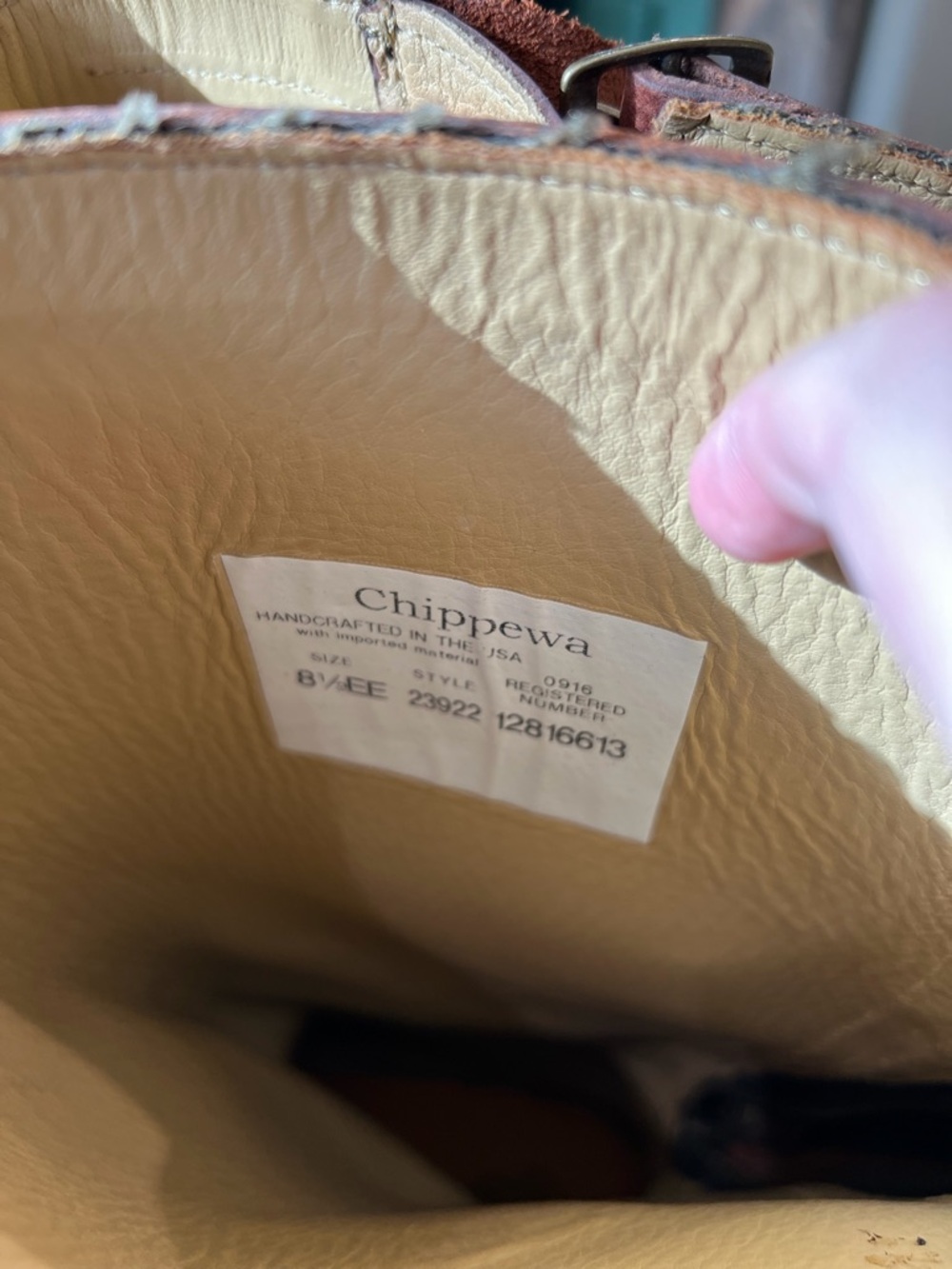 Chippewa Brown and Olive Leather-Canvas Snake Boots - 8.5EE - Picture 2 of 3